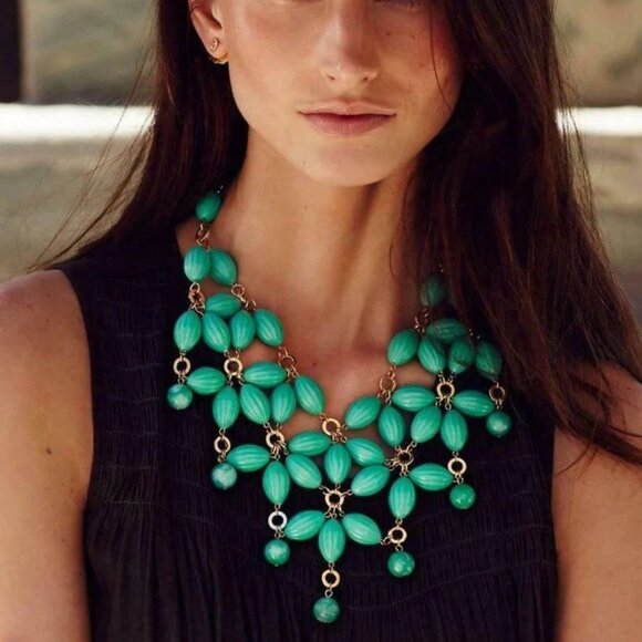 Anthropologie Turquoise Vetula Chunky Floral Flowers Statement Necklace - Picture 2 of 4